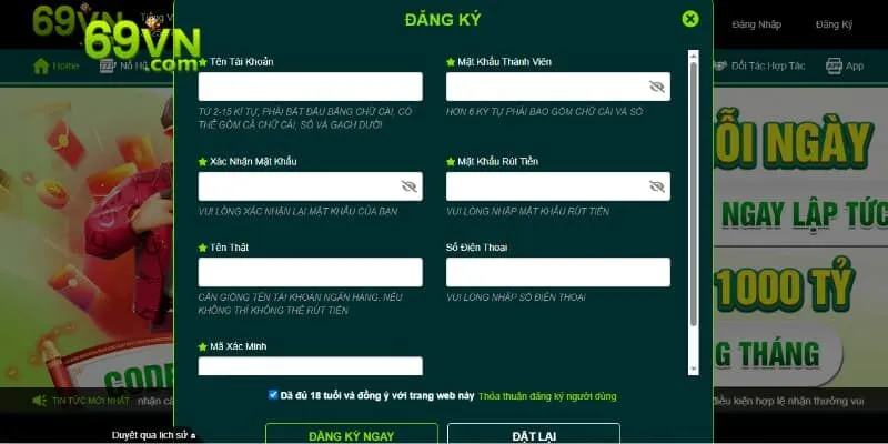 Hướng dẫn các bước cho đăng ký 69VN