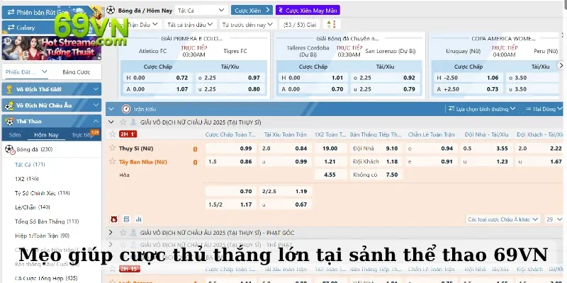 Mẹo giúp cược thủ thắng lớn tại sảnh thể thao 69VN