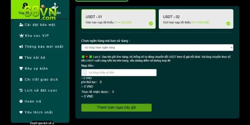 Nạp tiền 69VN với rất nhiều phương thức