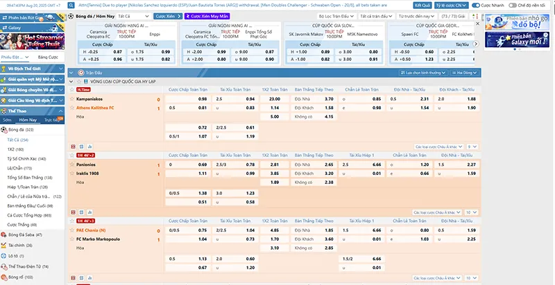 Bảng tỷ lệ kèo cá cược thể thao tại 69VN